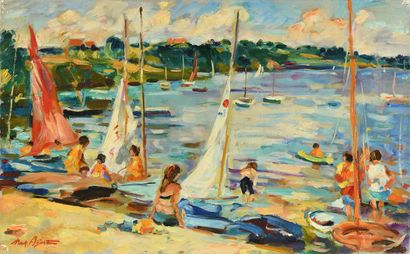 null Max AGOSTINI (1914-1997) Sailboats on Lake Eguson Oil on canvas. Signed lower...