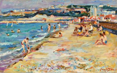 null Max AGOSTINI (1914-1997) Prado Beach and the Corniche in the distance in Marseille...