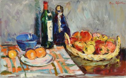 null Max AGOSTINI (1914-1997) Still life with apples and a blue bowl Oil on canvas....
