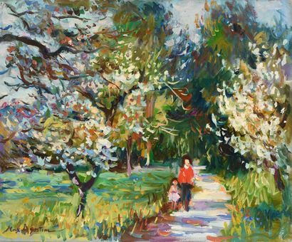 null Max AGOSTINI (1914-1997) Promenades sous les arbres en fleurs aux Trois-Lucs...