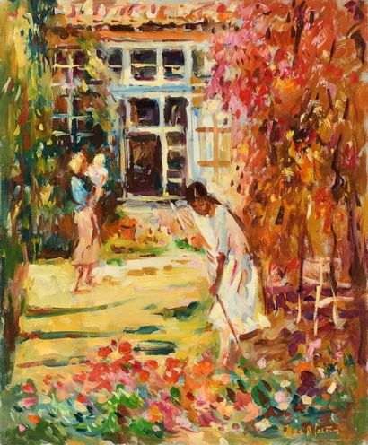 null Max AGOSTINI (1914-1997) Le ramassage des feuilles à l automne Huile sur toile....