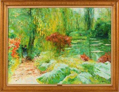 null Max AGOSTINI (1914-1997) The path near the water lily pond in Giverny Oil on...