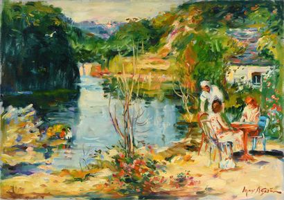 null 451 Max AGOSTINI (1914-1997) Pierrette and Janet at the Creuse River in Gargilesse,...