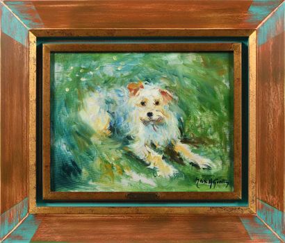 null Max AGOSTINI (1914-1997) Le chien Rauki, 1986 Huile sur toile signée en bas...