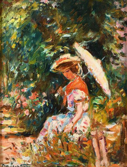 null Max AGOSTINI (1914-1997) Janet with a parasol Oil on canvas. Signed lower left....