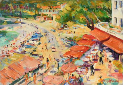 null Max AGOSTINI (1914-1997) The beach of Bestouan in Cassis Oil on canvas. Signed...