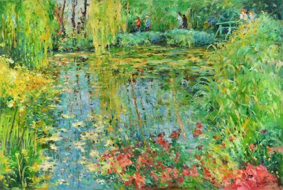 null Max AGOSTINI (1914-1997) The Japanese bridge over the pond in Giverny Oil on...