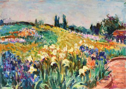 null Max AGOSTINI (1914-1997) The iris field Oil on canvas Signed lower right. 38...