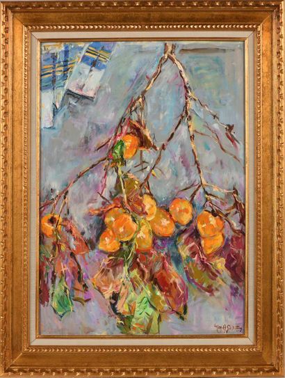 null Max AGOSTINI (1914-1997) Branches of persimmons Oil on canvas. Signed lower...