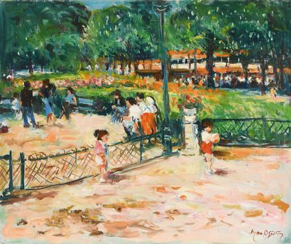 null Max AGOSTINI (1914-1997) Le jardin du rond-point des Champs-Elysée Huile sur...