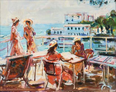 null Max AGOSTINI (1914-1997) Conversation on the terrace from the Corniche, Marseille...