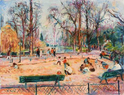 null Max AGOSTINI (1914-1997) Parc Monceau Oil on canvas Signed lower right. 50 x...