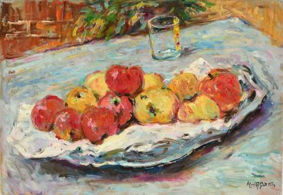 null Max AGOSTINI (1914-1997) Yellow and red apples, 1988 Oil on canvas. Signed lower...