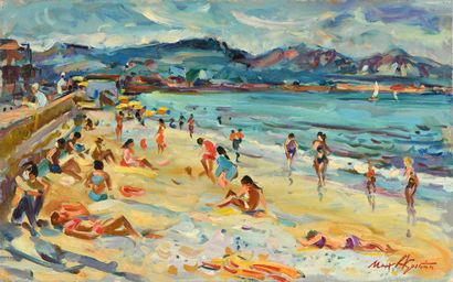 null Max AGOSTINI (1914-1997) The beach Les Lecques, the mountains in the distance...