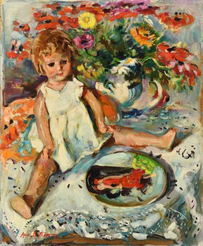 null Max AGOSTINI (1914-1997) La poupée à la robe blanche Huile sur toile. Signée...