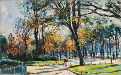 null Max AGOSTINI (1914-1997) Champs-Elysées en automne Huile sur toile Signée en...