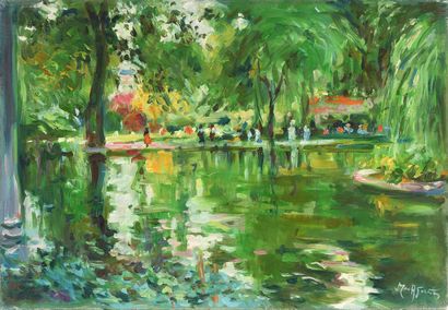null Max AGOSTINI (1914-1997) The weeping willow by the pond Oil on canvas Signed...