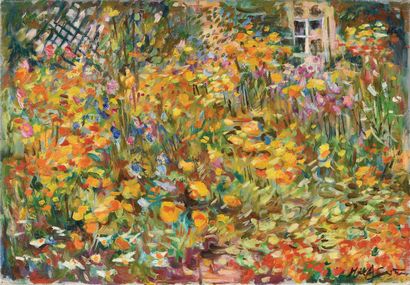 null Max AGOSTINI (1914-1997) The flowered garden Oil on canvas Signed lower right....