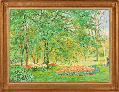 null Max AGOSTINI (1914-1997) The flowerbeds Oil on canvas. Signed lower right. 73...