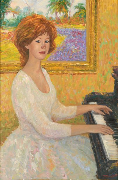 null Boris TCHOUBANOFF ( Né en 1946) Portrait de Janet au piano pour les trente ans...
