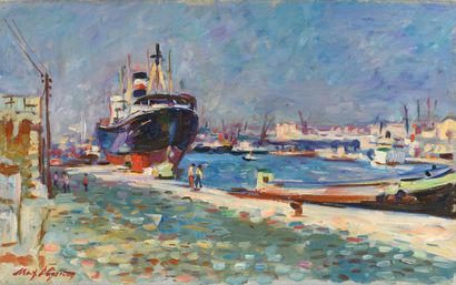 null Max AGOSTINI (1914-1997) The trawler at the quay Oil on canvas. Signed lower...