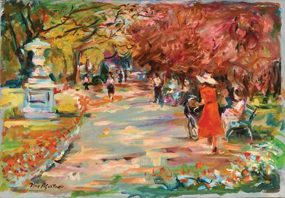 null Max AGOSTINI (1914-1997) Jardin public en automne Huile sur toile Signée en...