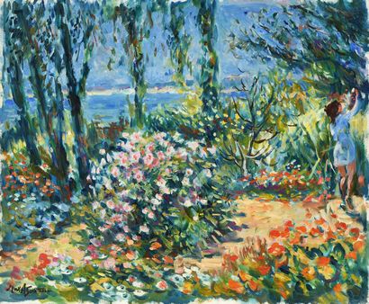 null Max AGOSTINI (1914-1997) Jardin fleuri sur la Côte d Azur, 1977 Huile sur toile....