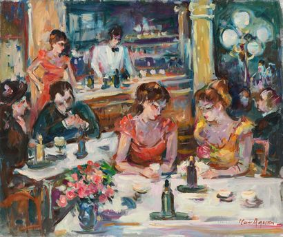 null Max AGOSTINI (1914-1997) Au café Huile sur toile. Signée en bas à droite. 46...