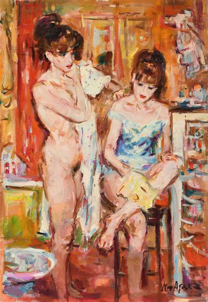 null Max AGOSTINI (1914-1997) The Toilet of Two Friends Oil on canvas. Signed lower...