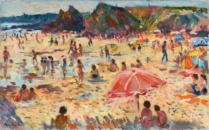 null Max AGOSTINI (1914-1997) Bathers at low tide Oil on canvas. Signed lower left....