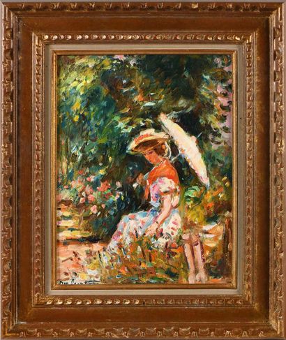 null Max AGOSTINI (1914-1997) Janet with a parasol Oil on canvas. Signed lower left....