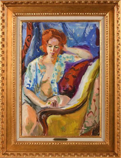 null Pierre CORNU (1895-1996) Janet in the yellow armchair Oil on canvas. Signed...