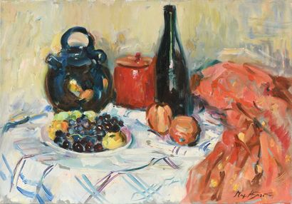 null Max AGOSTINI (1914-1997) Still life with a blue teapot Oil on canvas. Signed...