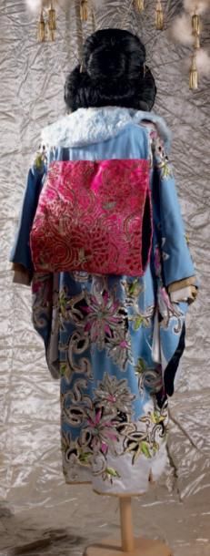 null REVUE «FOUS DES FOLIE» Manteau formant kimono orange à décor de feuilles pa...