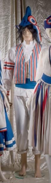 null REVUE «UN VENT DE FOLIE» 1 pantalon blanc et chemise blanche bandes tricolores...