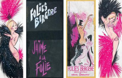 null Trois maquettes d'affiche non signée: «Folies Bergère» 11,5 x 34 cm «J'aime...