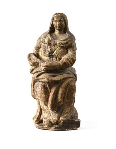 null Vierge à l Enfant Sculpture en pierre présentant des traces de polychromie....