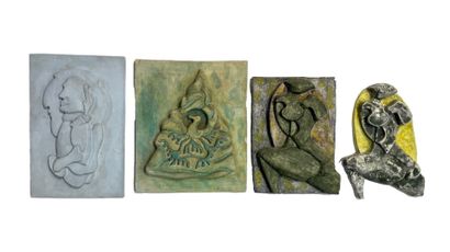 null François BOIVIN (1949-2013) Quatre sculptures en plâtre polychrome. Deux signées....