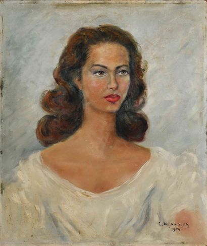 null ECOLE DU XXe SIECLE 
Portrait, 1954
Huile sur isorel.
Signée Kaganovitch.
65...