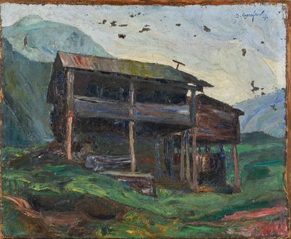 null Czerefkow Sergey Anatolievitch, dit Grès (1899-1970). 
Cabane de Poya 
Huile...