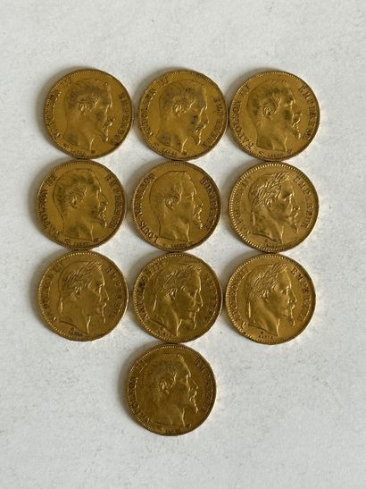 null 21 Lot de dix pièces 20 Francs or Napoléon III.