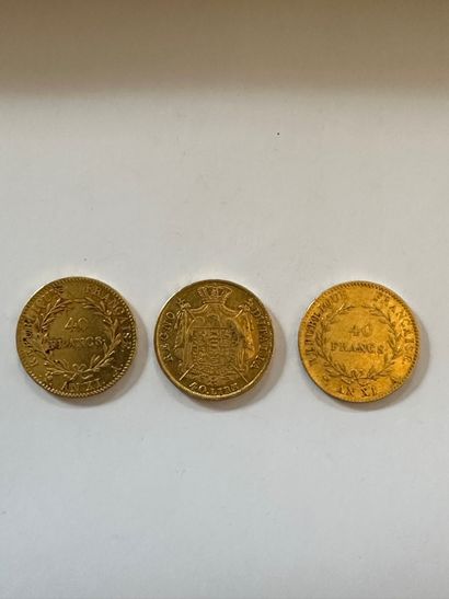 null 19 Two coins of 40 francs gold year XI and a coin of 40 Lire gold 1808.