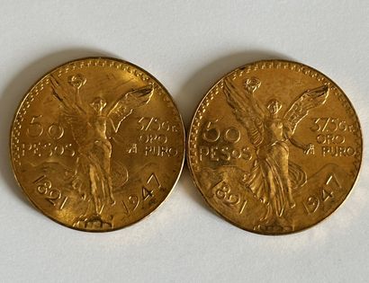 null 34 Two coins of 50 Mexican pesos gold of 1947.