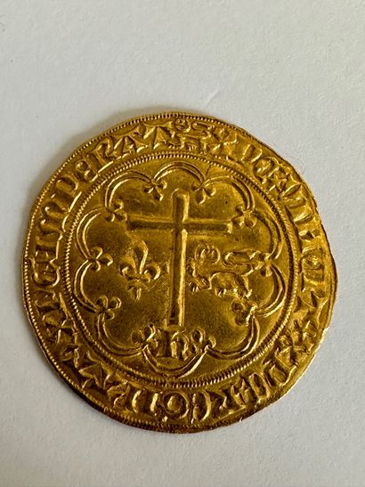 null 3 Henri VI (1328.1350). Salut d or. 3,49 g. Rouen. D 443A. Tranche irrégulière....