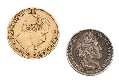 null 24 Lot of two French coins including a 5 francs gold napoleon III (1,59 g) and...