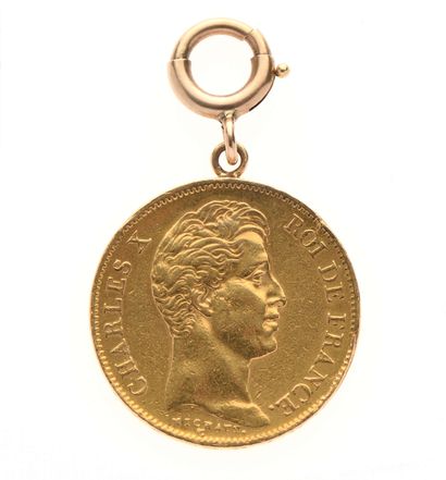 null 39 Gold coin of 40 Francs, Charles X, 1830, mounted in pendant. Gross weight...