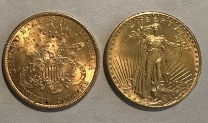 null 32 Deux pièces de 20 dollars or 1900 et 1924.