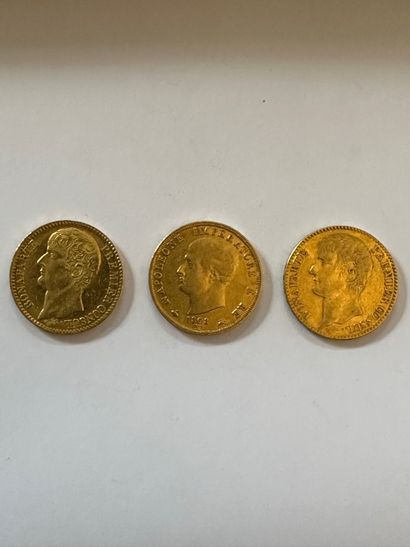 null 19 Two coins of 40 francs gold year XI and a coin of 40 Lire gold 1808.