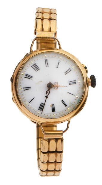 null 54 18K (750) yellow gold pocket watch converted into a wristwatch with wire...