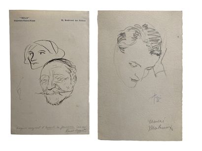null Ernest LA JEUNESSE (1874-1917) Visage d homme et de femme Plume sur papier « Bols »....